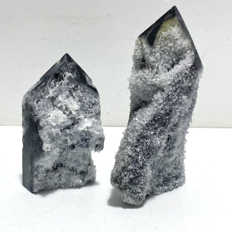 11 Pieces Black Clear Quartz Cluster Raw Side Point Tower - Wholesale Crystals