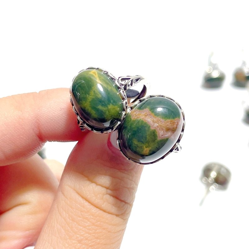 11 Pieces Different Styles S925 Sterling Silver 8th Vein Ocean Jasper Ring - Wholesale Crystals