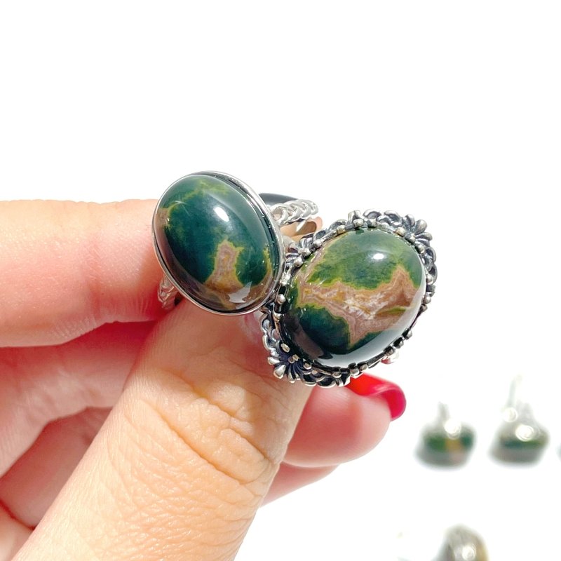 11 Pieces Different Styles S925 Sterling Silver 8th Vein Ocean Jasper Ring - Wholesale Crystals