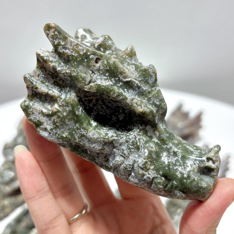 11 Pieces Large Colorful Moss Agate Dragon Head Carving - Wholesale Crystals