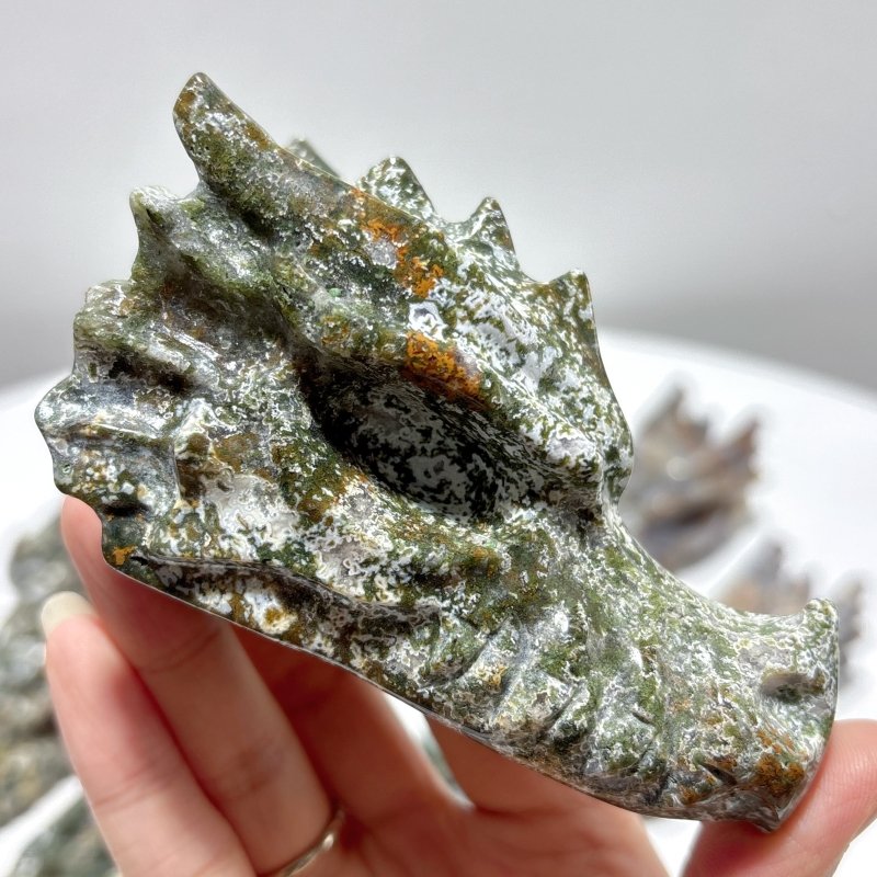 11 Pieces Large Colorful Moss Agate Dragon Head Carving - Wholesale Crystals