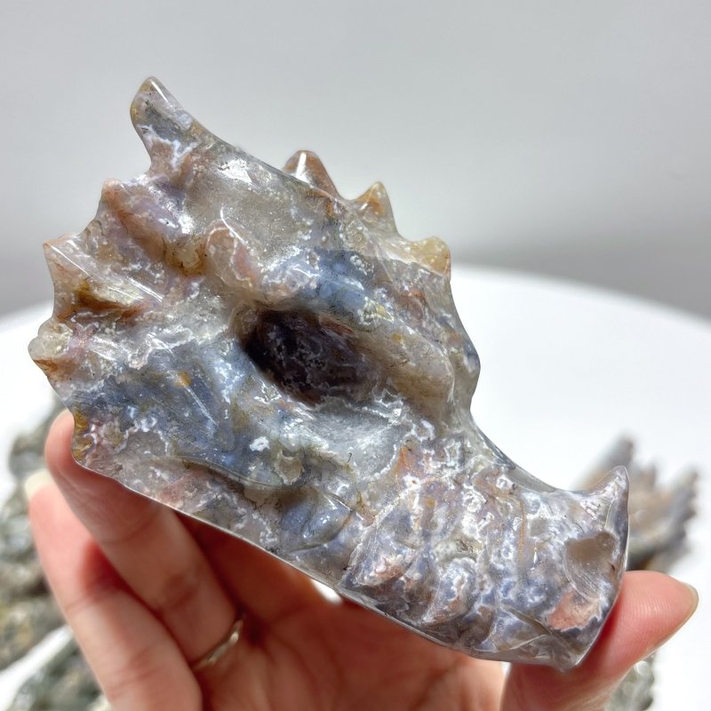 11 Pieces Large Colorful Moss Agate Dragon Head Carving - Wholesale Crystals