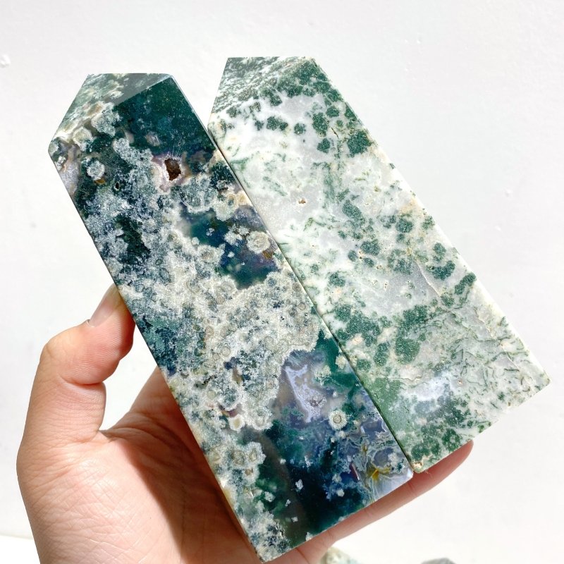 11 Pieces Moss Agate Four - Sided Tower Points - Wholesale Crystals