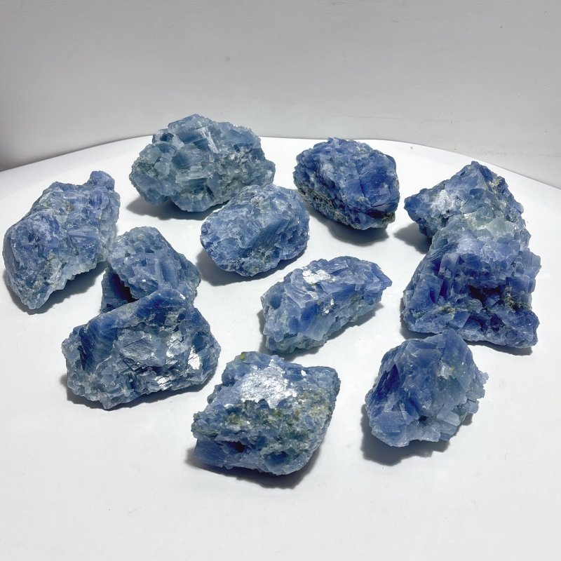 11 Pieces Raw Blue Calcite Mixed Peridot Specimen - Wholesale Crystals