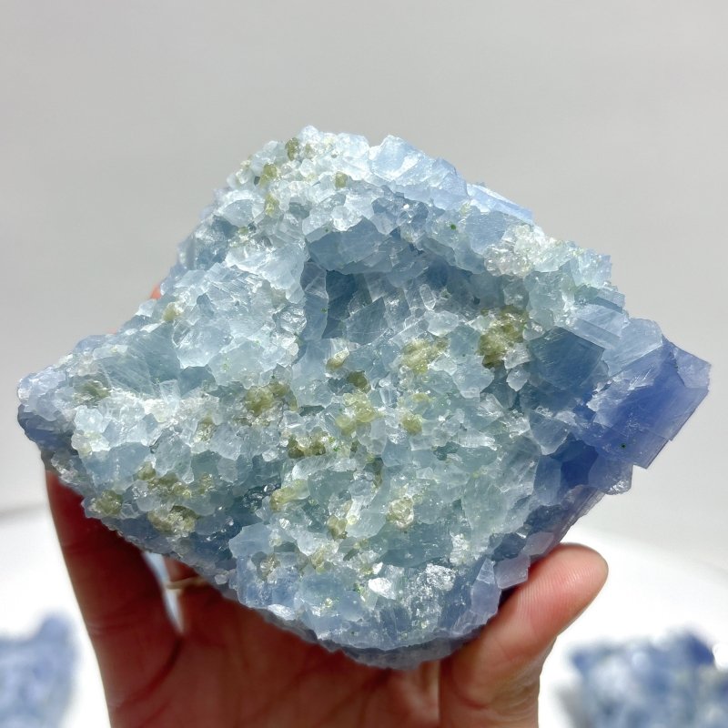 11 Pieces Raw Blue Calcite Mixed Peridot Specimen - Wholesale Crystals