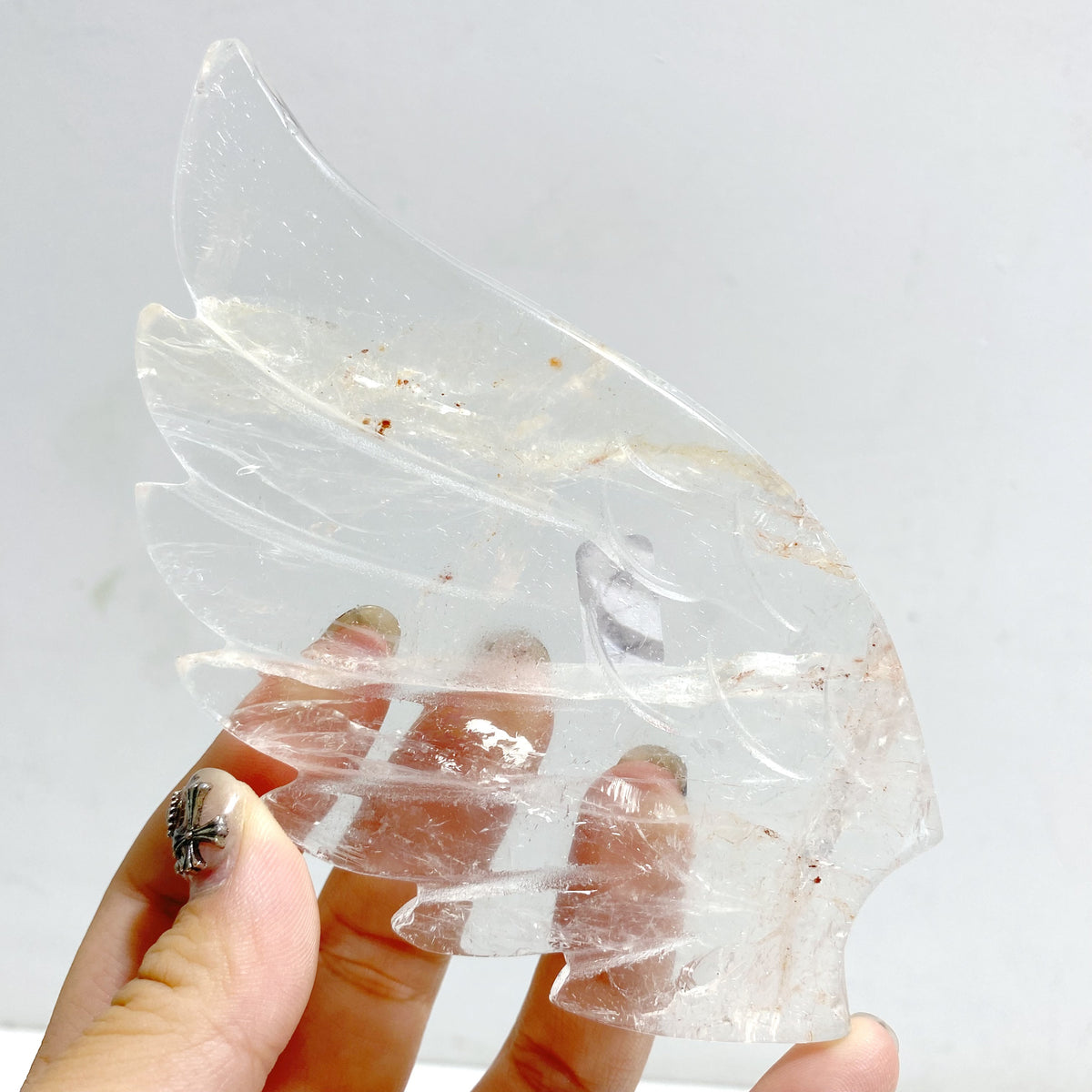 Unique Clear Quartz Heart Wing Carving With Stand