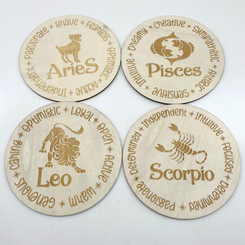 12 Constellations Zodiac Sign Wooden Slices Crystal Astrology Gift Coaster - Wholesale Crystals