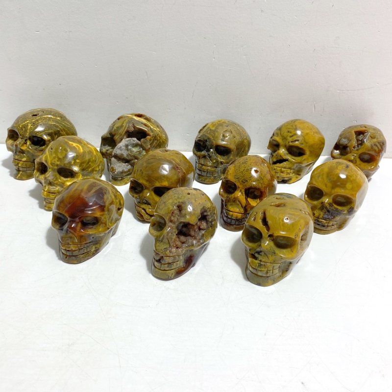 12 Pieces Geode 6th Vein Ocean Jasper Skull Carving -Wholesale Crystals