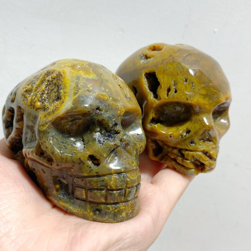 12 Pieces Geode 6th Vein Ocean Jasper Skull Carving -Wholesale Crystals