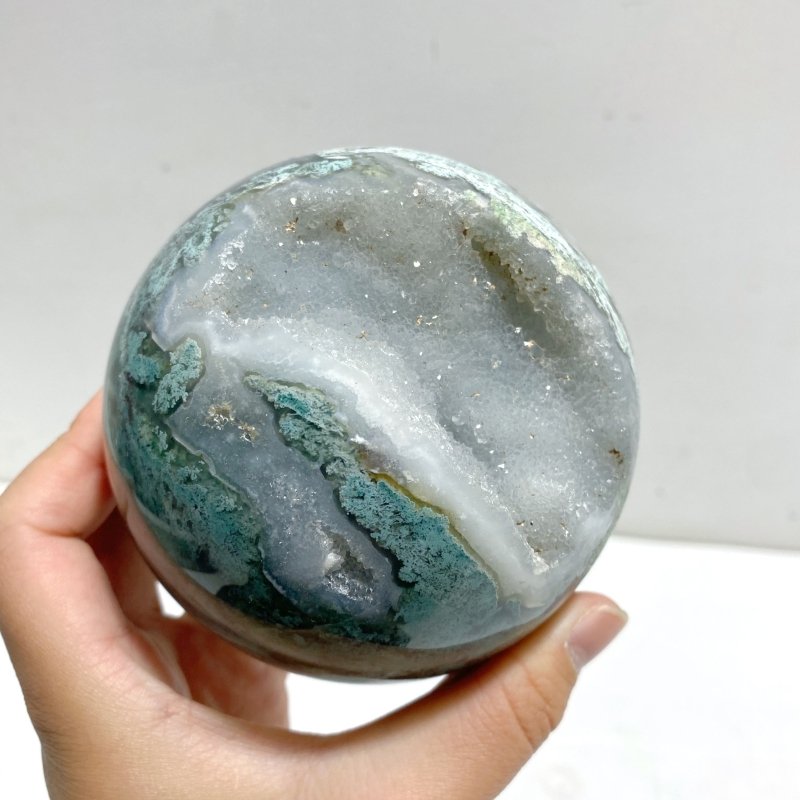 12 Pieces Geode Druzy Moss Agate Spheres - Wholesale Crystals