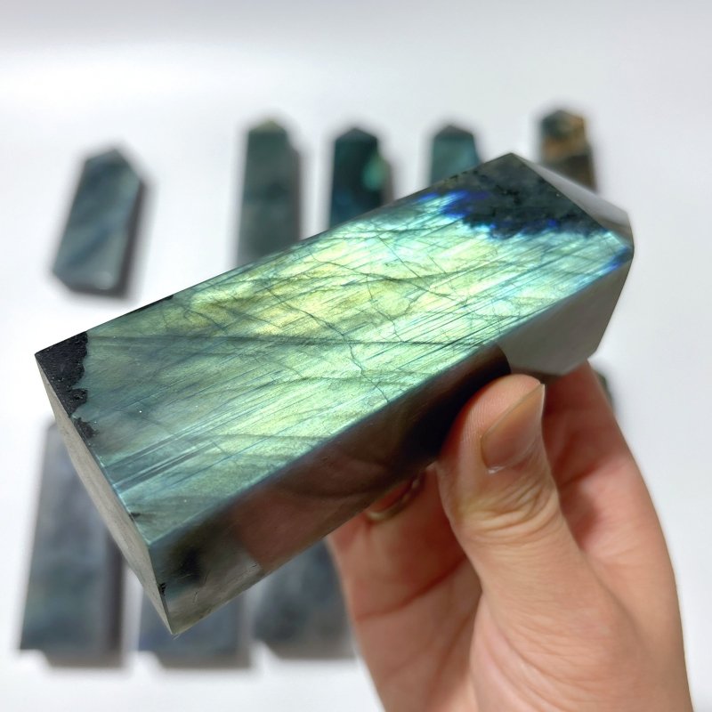 12 Pieces High Quality Large Labradorite Four - Sided Tower - Wholesale Crystals