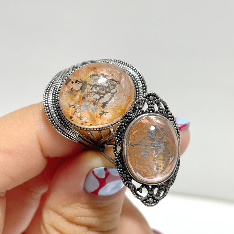 12 Pieces Rare Fire Quartz Dentritic Quartz Different Styles Ring - Wholesale Crystals