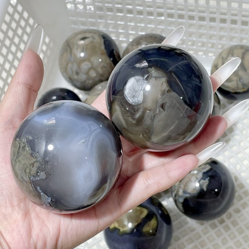 12 Pieces Volcano Agate Sphere(UV - Reactive) - Wholesale Crystals