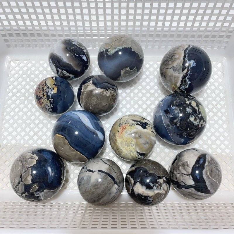 12 Pieces Volcano Agate Sphere(UV - Reactive) - Wholesale Crystals