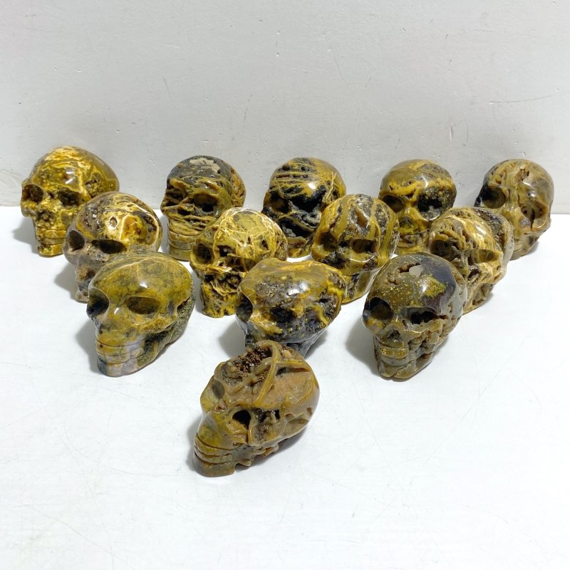 13 Pieces 6th Vein Ocean Jasper Geode Skull Carving -Wholesale Crystals