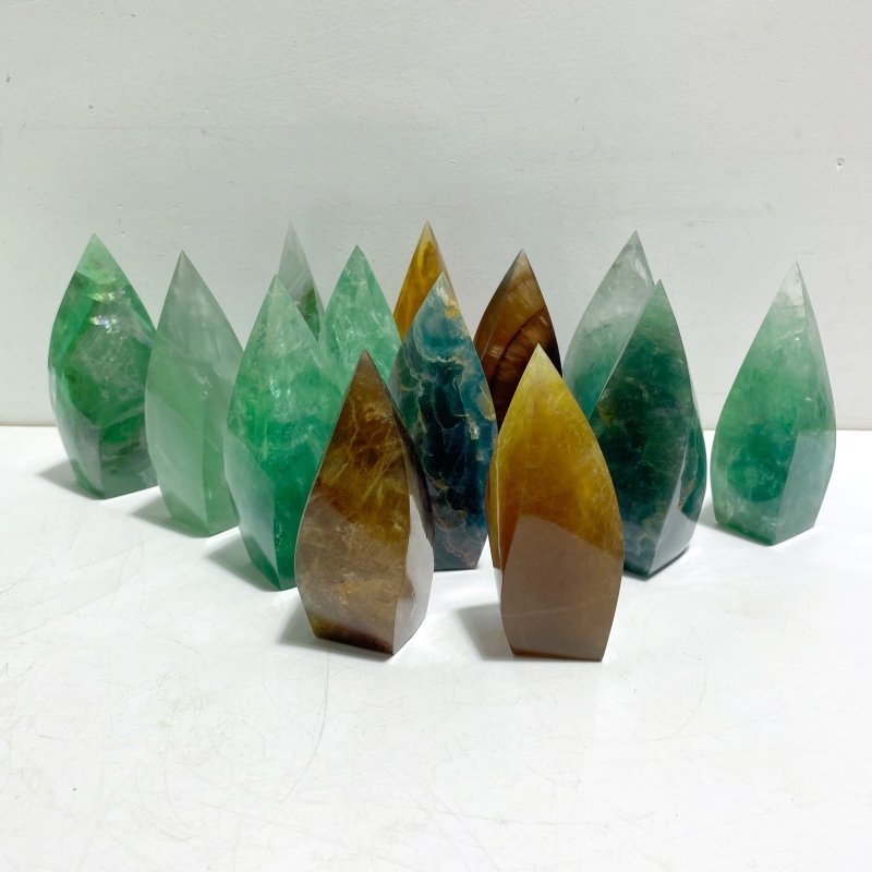 13 Pieces High Quality Large Rainbow Fluorite Flame Mixed Color - Wholesale Crystals