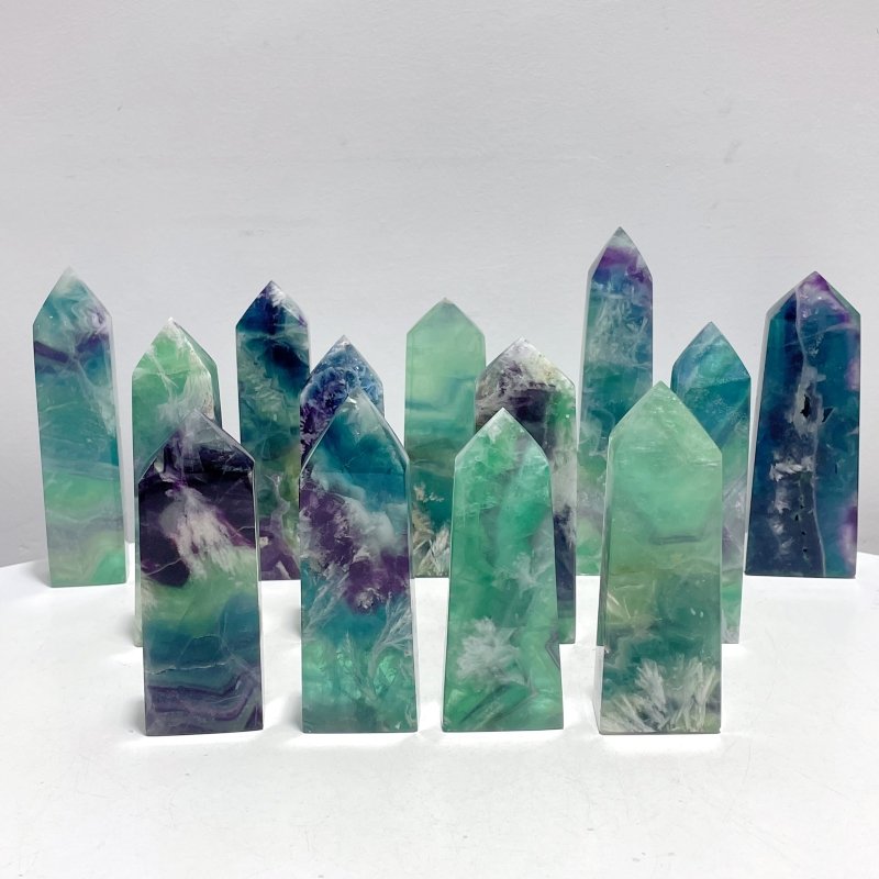 13 Pieces Large Feather Fluorite Four - Sided Tower Points - Wholesale Crystals