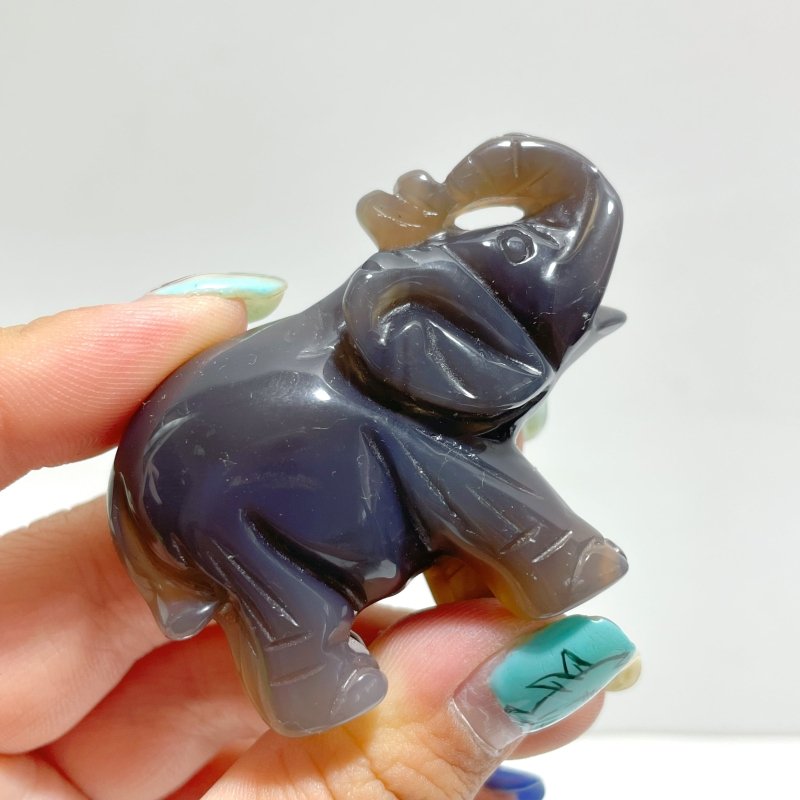 13 pieces Small Geode Agate Druzy Elephant Carving - Wholesale Crystals