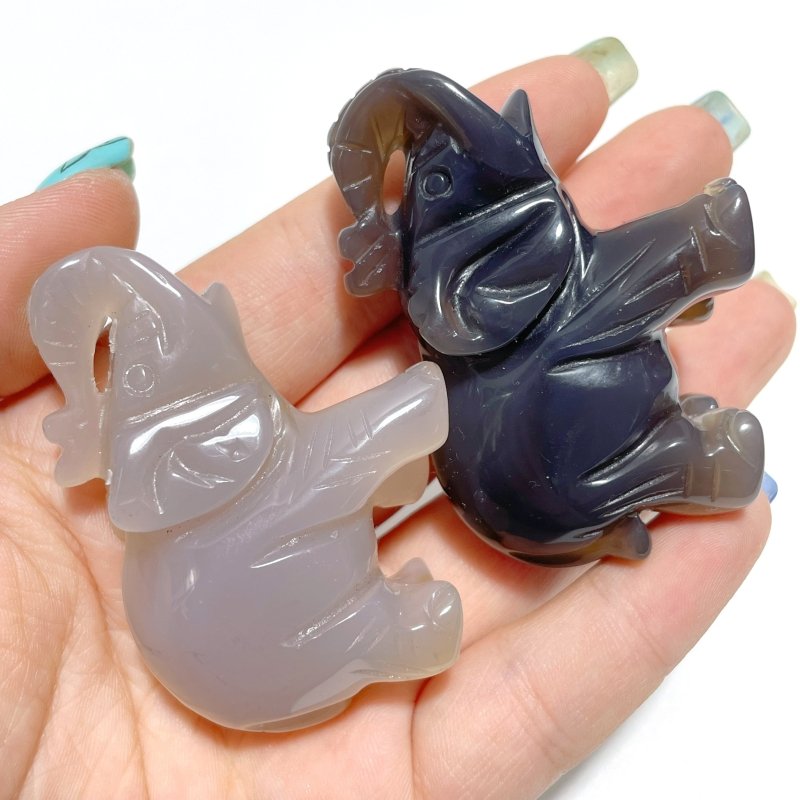 13 pieces Small Geode Agate Druzy Elephant Carving - Wholesale Crystals