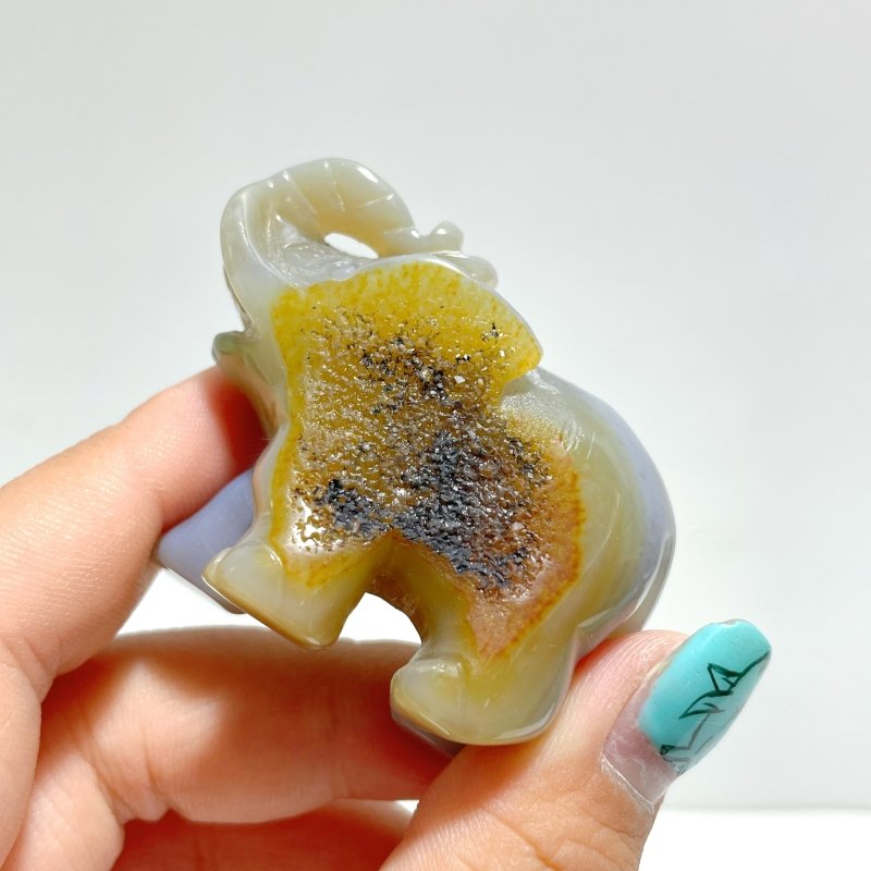 13 pieces Small Geode Agate Druzy Elephant Carving - Wholesale Crystals