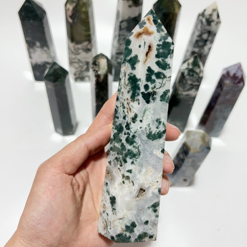 14 Pieces Fat Moss Agate Crystal Tower Points -Wholesale Crystals