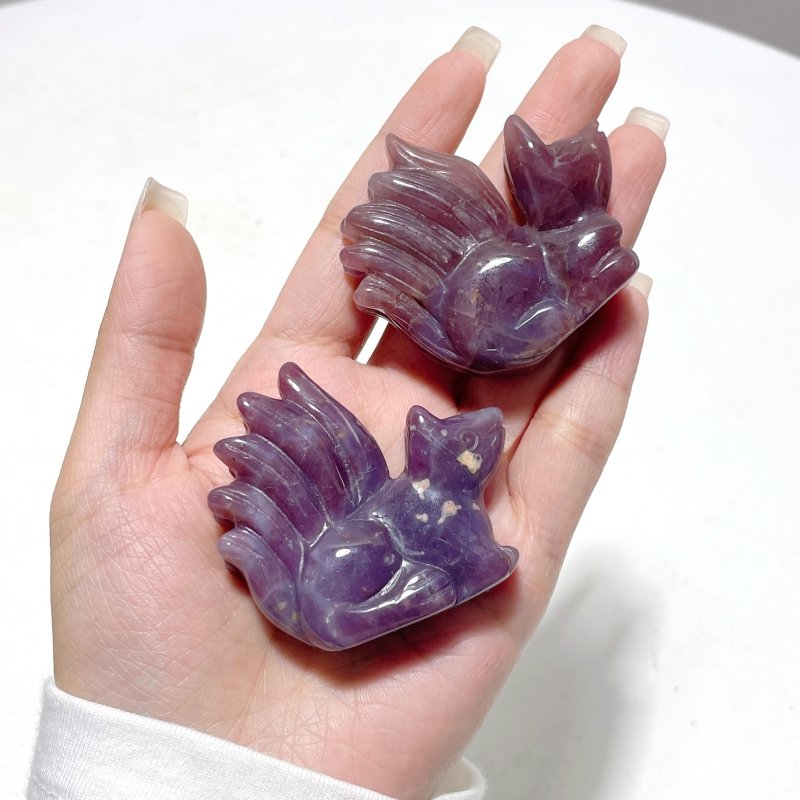 14 Pieces Purple Rose Quartz Nine - Tailed Fox Carving - Wholesale Crystals