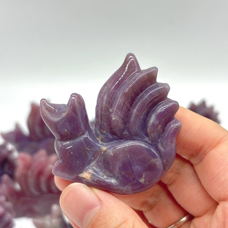 14 Pieces Purple Rose Quartz Nine - Tailed Fox Carving - Wholesale Crystals