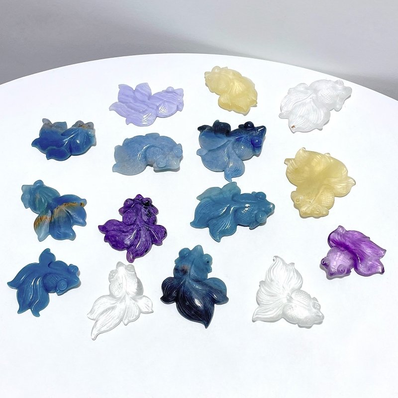 15 Pieces Goldfish Carvings - Different Materials - Wholesale Crystals