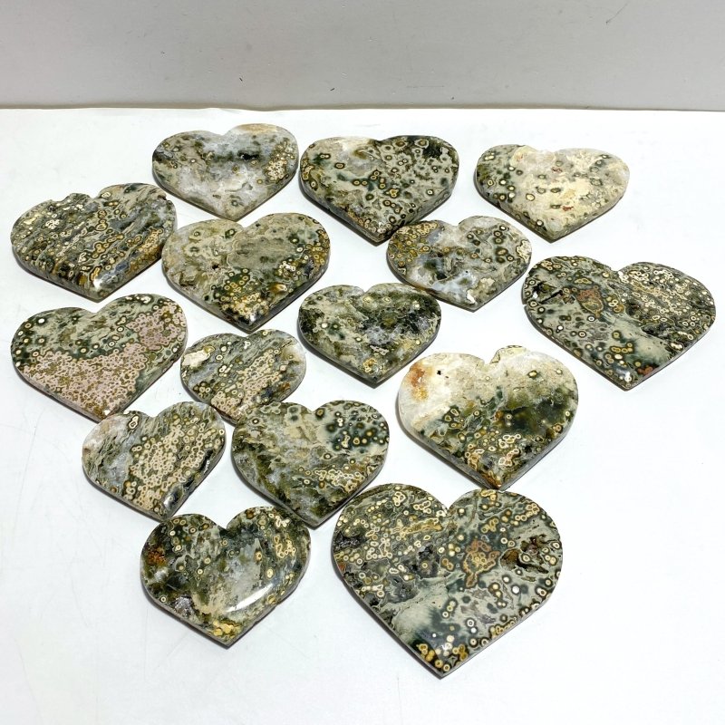 15 Pieces Large 8th Vein Ocean Jasper Heart 3 (Defect) - Wholesale Crystals