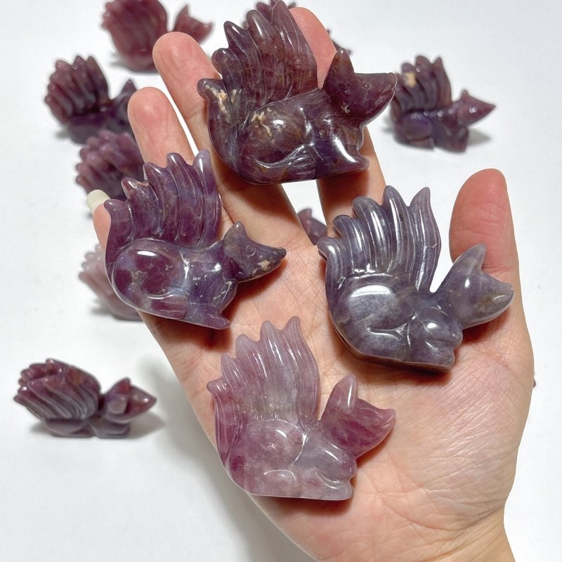 15 Pieces Purple Rose Quartz Nine - Tailed Fox Carving - Wholesale Crystals