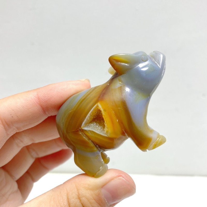 15 pieces Small Geode Agate Druzy Pig Carving - Wholesale Crystals
