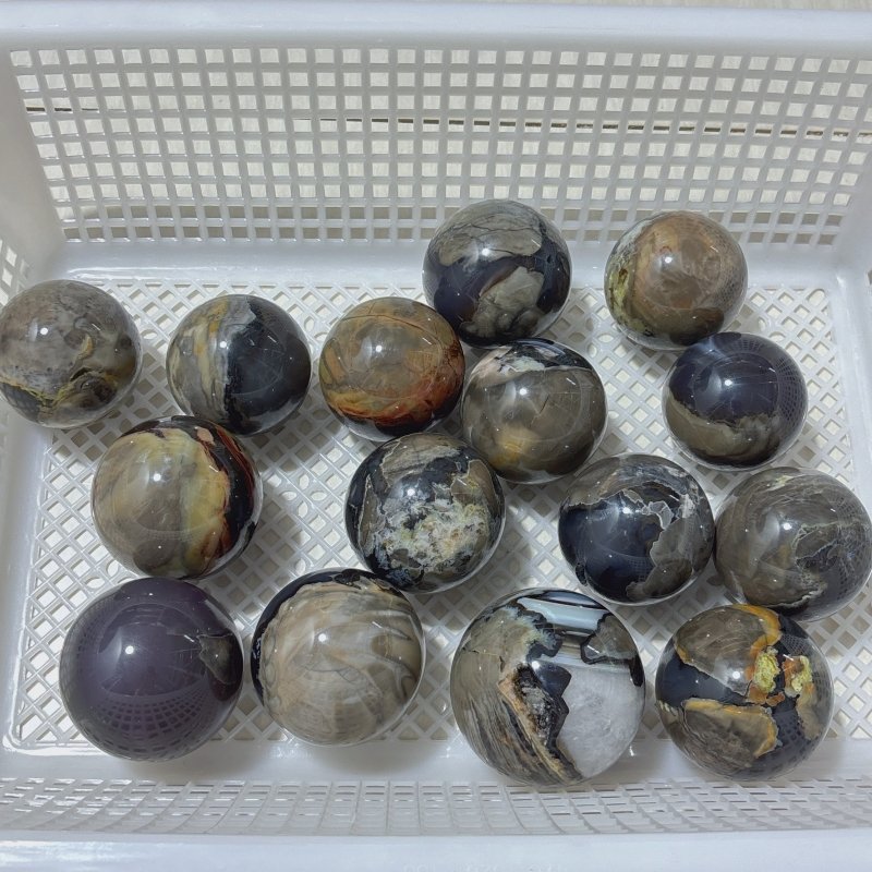 15 Pieces Volcano Agate Spheres (UV Reactive) - Wholesale Crystals