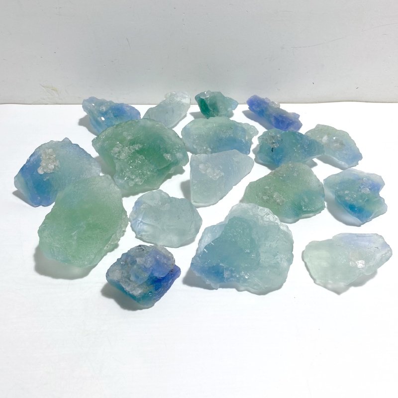 17 Pieces Blue Fluorite Mixed Calcite Raw Stone Specimen - Wholesale Crystals