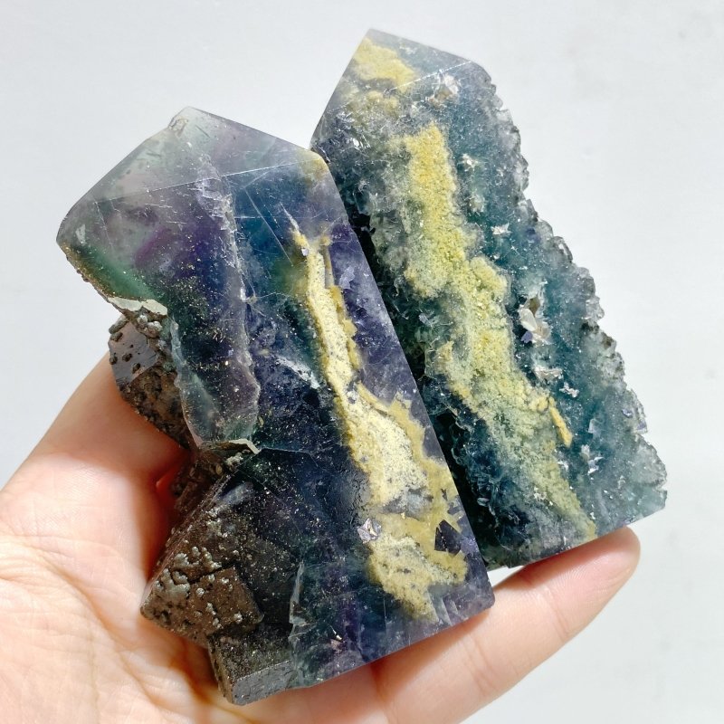 17 Pieces Blue Fluorite Mixed Pyrite Raw Side Tower Point -Wholesale Crystals