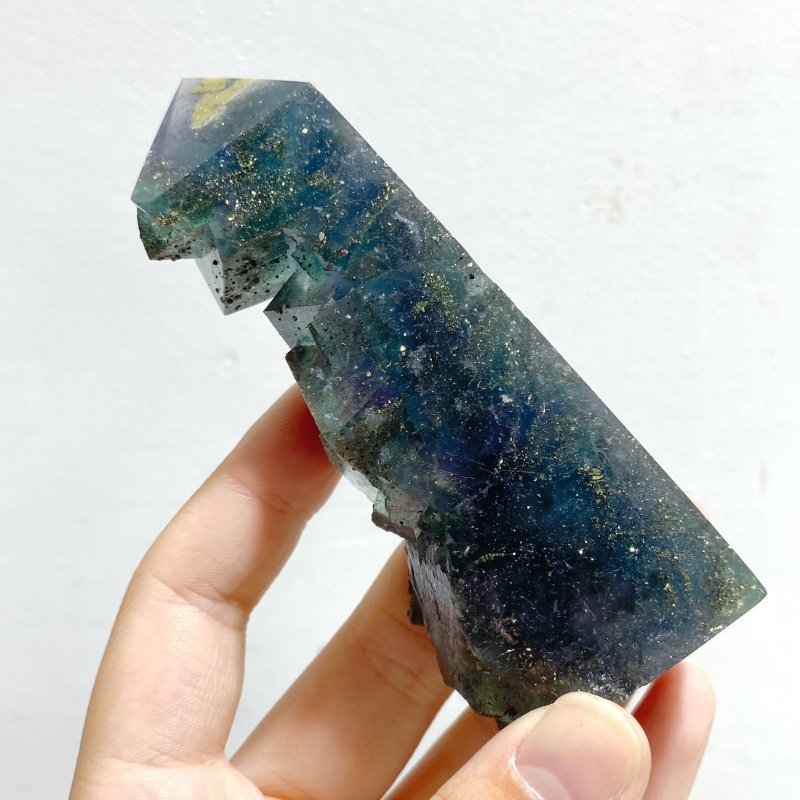 17 Pieces Blue Fluorite Mixed Pyrite Raw Side Tower Point -Wholesale Crystals