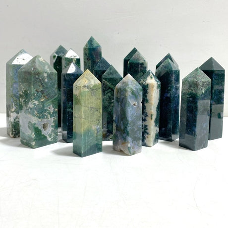 17 Pieces Moss Agate Four - Sided Points - Wholesale Crystals