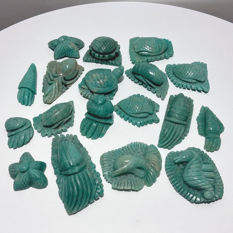 18 Pieces Beautiful Amazonite Sea Animal Carving - Wholesale Crystals