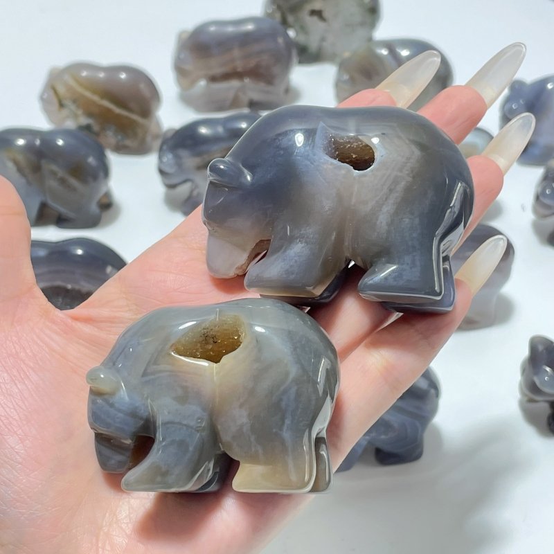 18 Pieces Geode Druzy Agate Bear Carving - Wholesale Crystals