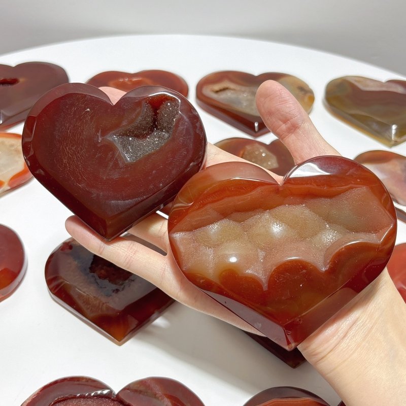 18 Pieces Large Carnelian Druzy Geode Heart - Wholesale Crystals