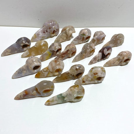 18 Pieces Sakura Flower Agate Crow Skull Carving - Wholesale Crystals