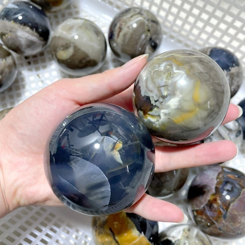 18 Pieces Volcano Agate Sphere(UV - Reactive) - Wholesale Crystals