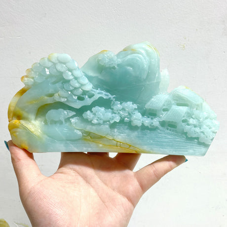 2 Pieces Beautiful Caribbean Calcite Landscape Pavilion Carving #8