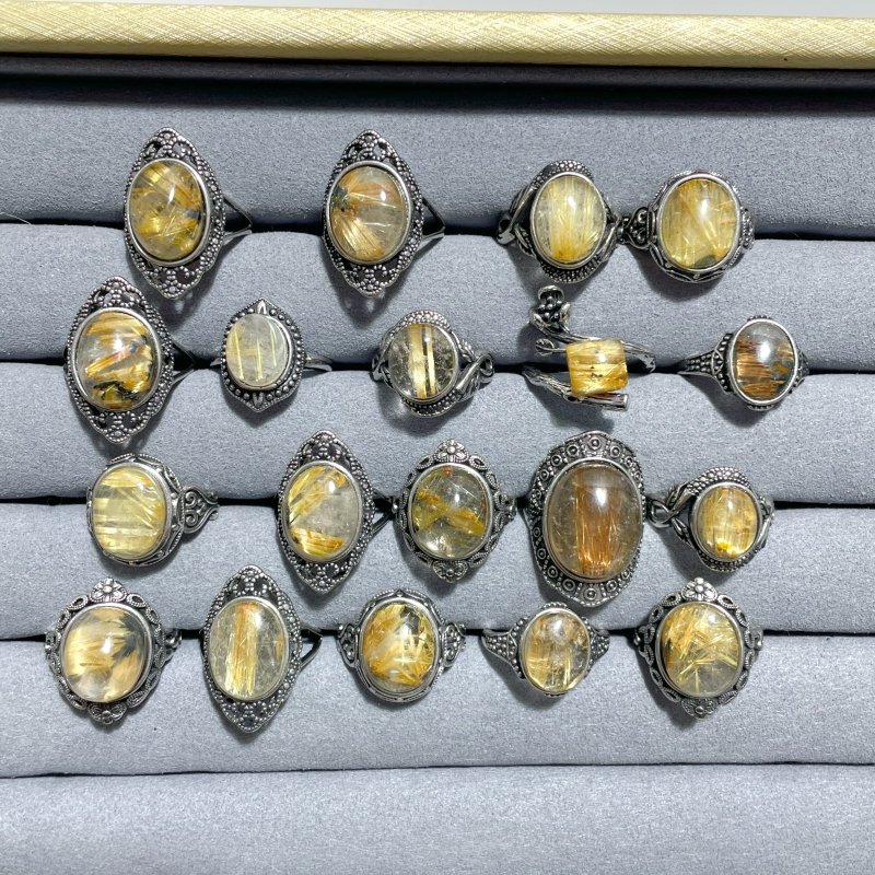 19 Pieces Golden Rutile Quartz Different Styles Ring - Wholesale Crystals
