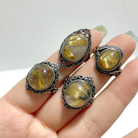 19 Pieces Golden Rutile Quartz Different Styles Ring - Wholesale Crystals