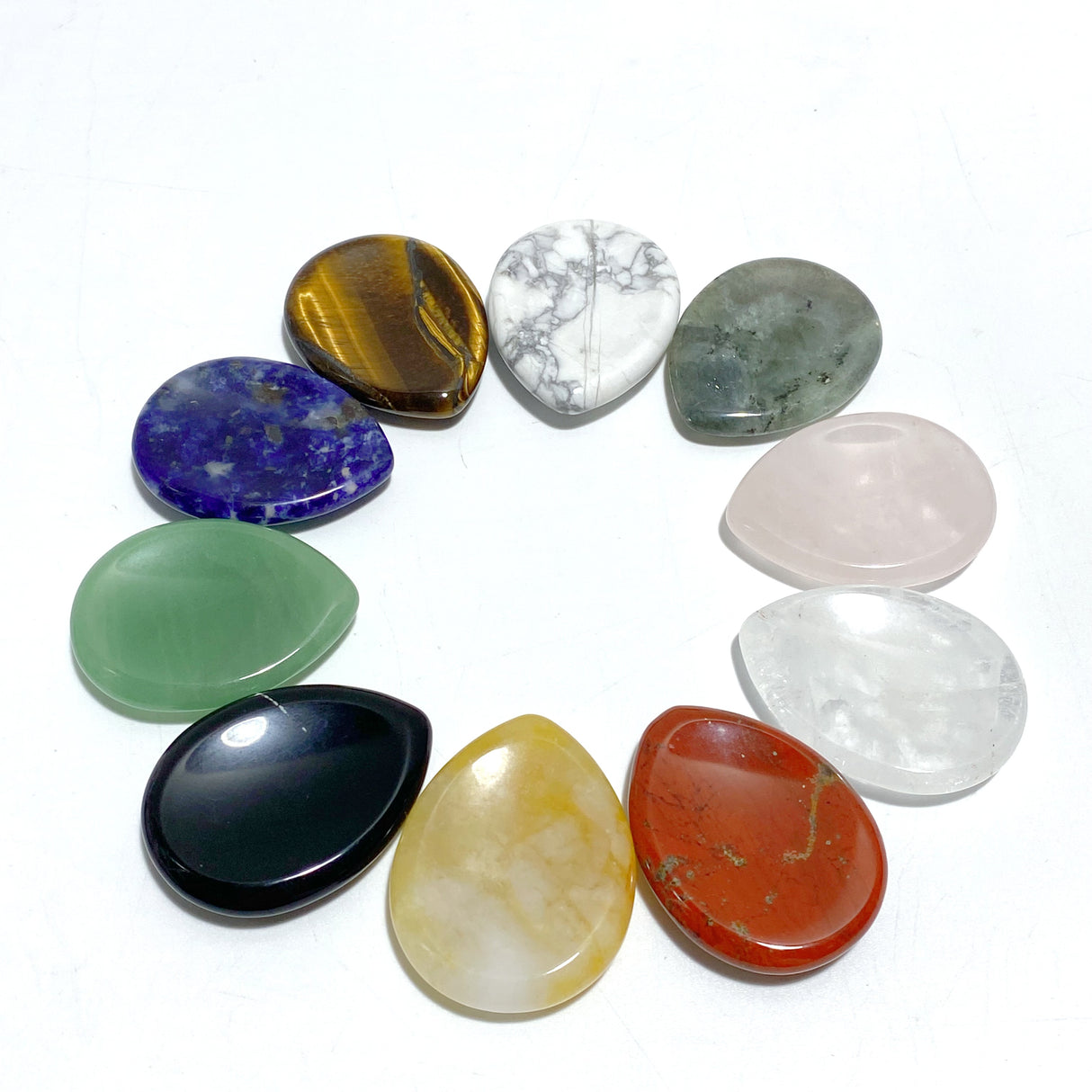 10 Types Worry Stones Teardrop Shape Wholesale Green Aventurine Labradorite Clear Quartz