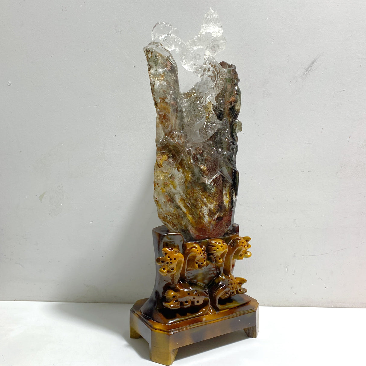 Unique Garden Quartz Chinese Dragon Carving Home Decor