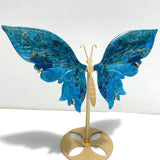 2 Pairs Blue Apatite Butterfly Wing Carving With Stand - Wholesale Crystals