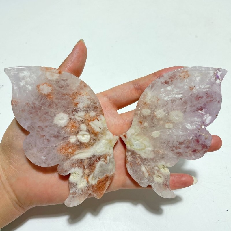 2 Pairs Butterfly Carving With Stand Labradorite Amethyst Mixed Flower Agate - Wholesale Crystals