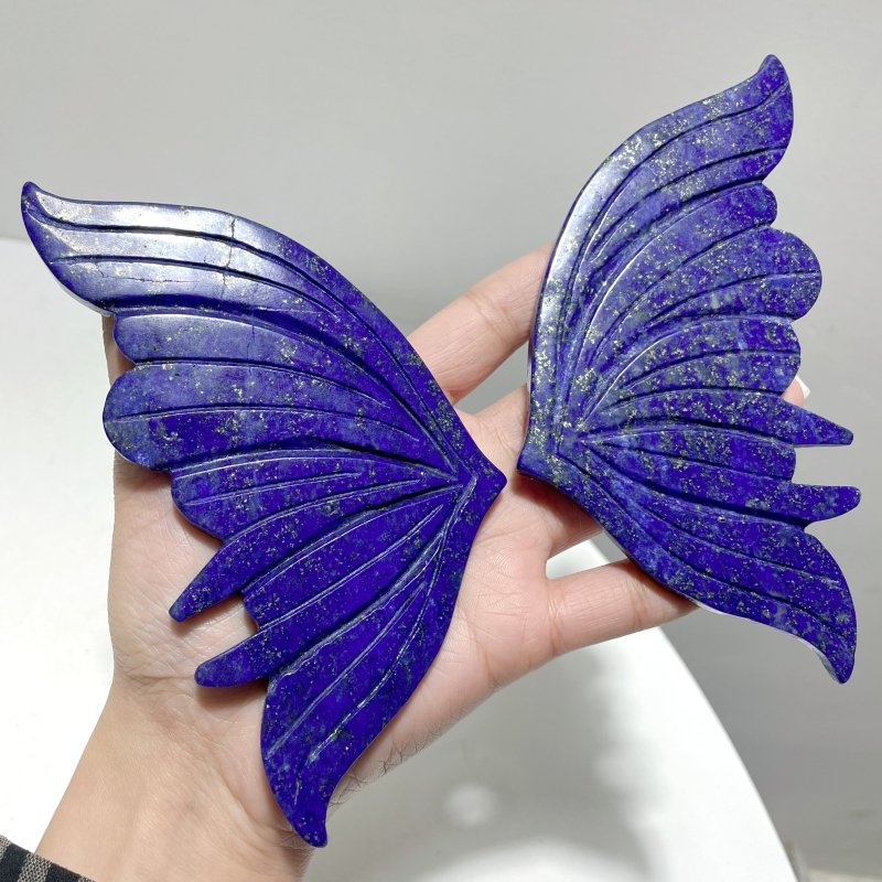 2 Pairs Delicate Lapis Lazuli Butterfly Wing Carving With Stand - Wholesale Crystals