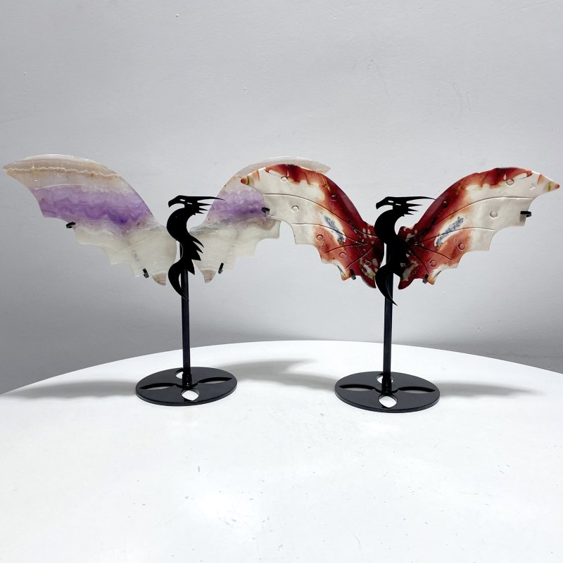 2 Pairs Flying Dragon Wing With Stand Amethyst Mixed Stripe Agate Mookaite - Wholesale Crystals